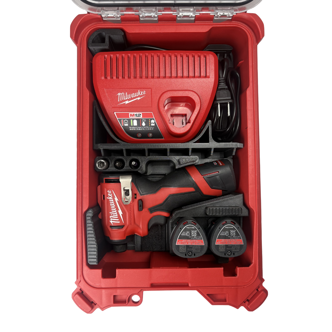Modular 3D-Printed Insert for Milwaukee M12 subcompact impact driver+M12 charger
