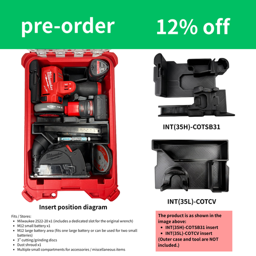 Milwaukee 2522-20 M12 FUEL™ 3" Compact Cut Off Tool Insert. INT(35H)-COTSB31 & INT(35L)-COTCV
