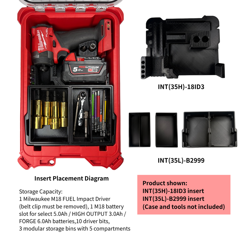 Modular 3D-Printed Insert for Milwaukee M18 FUEL Impact Driver+storage bins